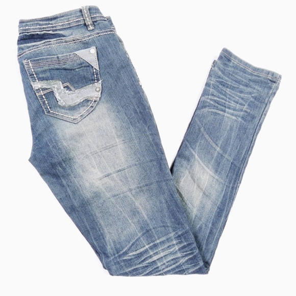 Y2K VTG ALMOST FAMOUS Skinny Jeans Sz 7 Junior Distressed Faded Stretch Waist 29 - Picture 5 of 8